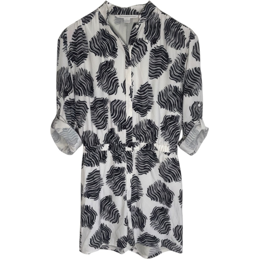 Diane von Furstenberg DVF Deandra Silk Romper Black White Abstract Wave Size 2